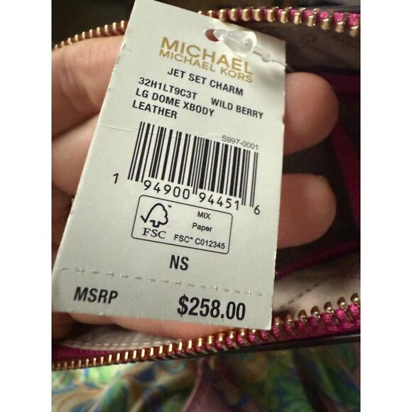 Michael Kor Jet Set Charm wild Berry studded pink purse New - Picture 12 of 12